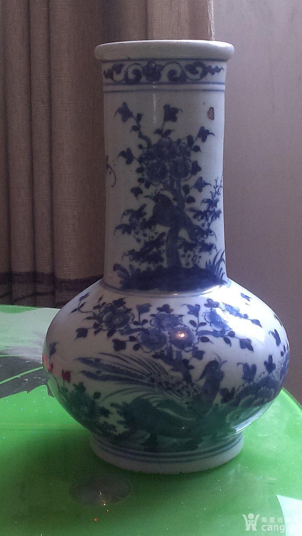 清康熙青花花鸟纹荸荠瓶