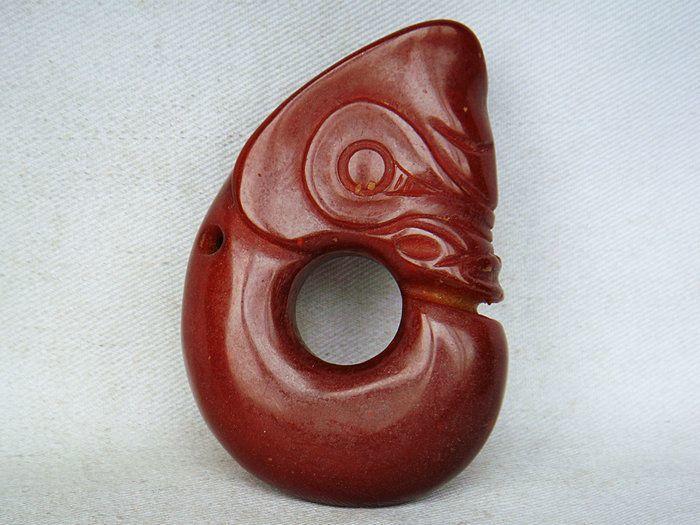 乡下收的老良渚玉器红玉龙7.3x4.8x1.7厘米