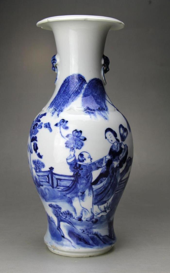 清光绪青花三娘教子纹狮耳裙边瓶图片_来自藏友包老古玩_陶瓷_地摊