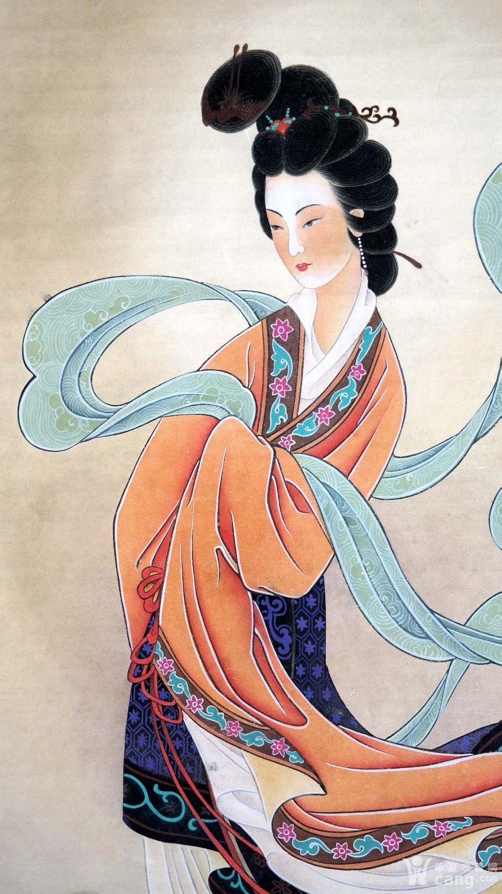 王叔晖《工笔重彩仕女画》旧裱立轴◆近现代京津画派名人字画