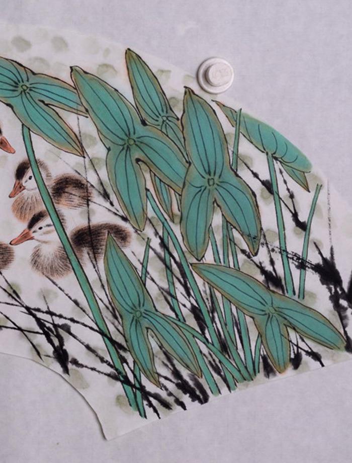 2961方楚雄动物画扇面小鸭子