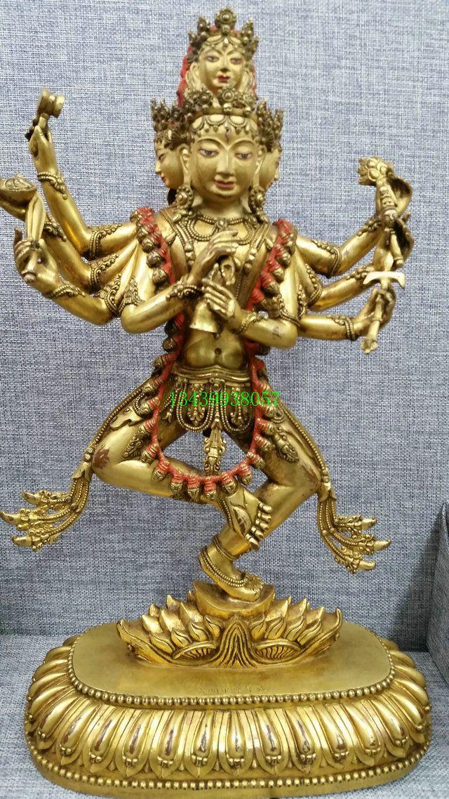 纯手工尼泊尔工艺鎏金八臂佛一尊