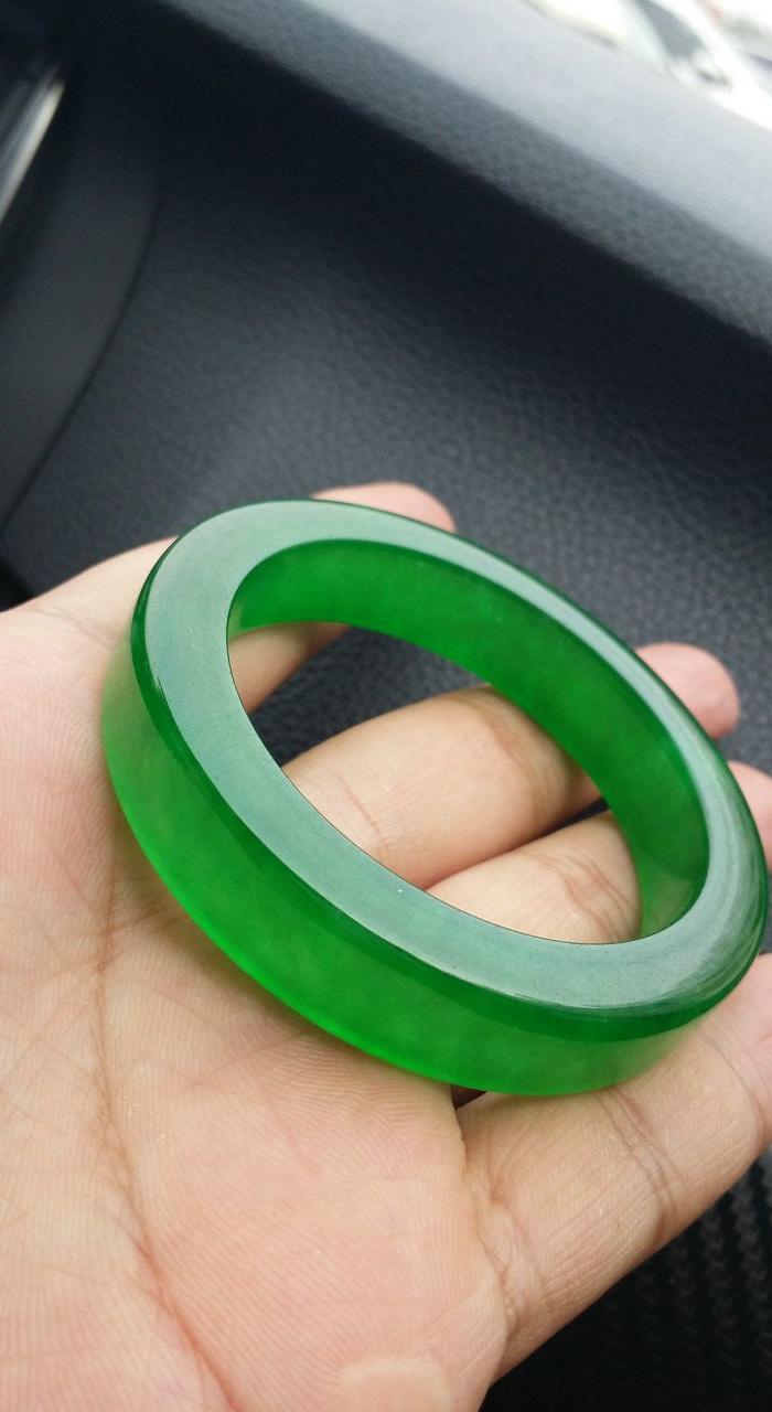 精品老坑冰种满绿翡翠方条手镯内径55完美无裂