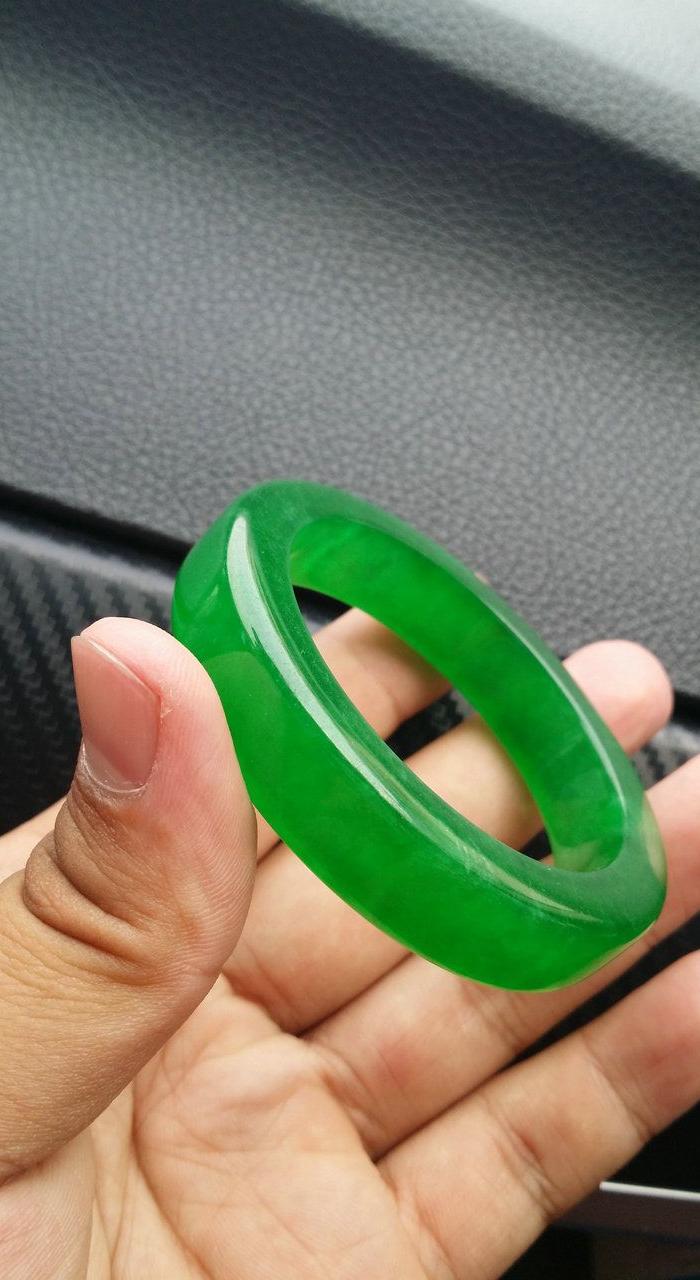 精品老坑冰种满绿翡翠方条手镯内径55完美无裂