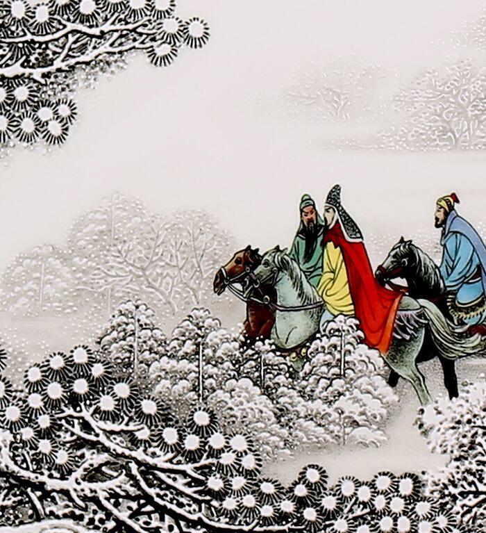 三顾茅庐粉彩瓷板画 实拍图片展示
