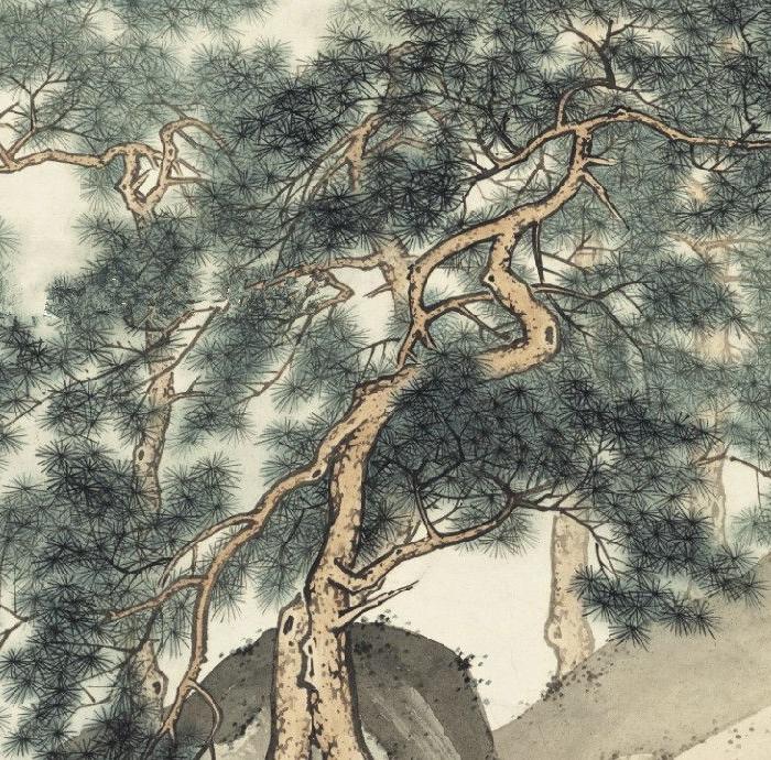 陈少梅游山听泉图