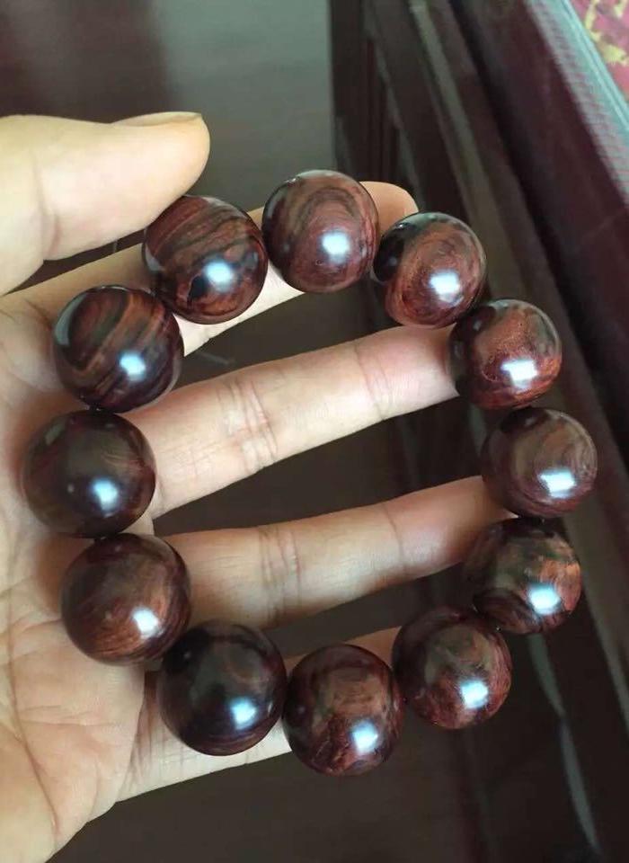 精品海南黄花梨紫红老油梨1.95cm手串