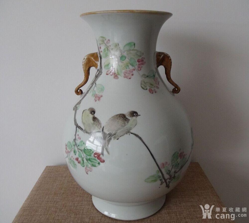 清光绪金品卿浅绛彩花鸟双耳瓶