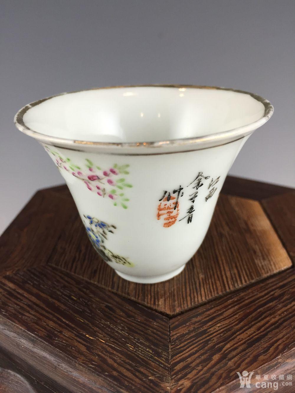 民国名家余子青粉彩仕女铃铛杯(美品)