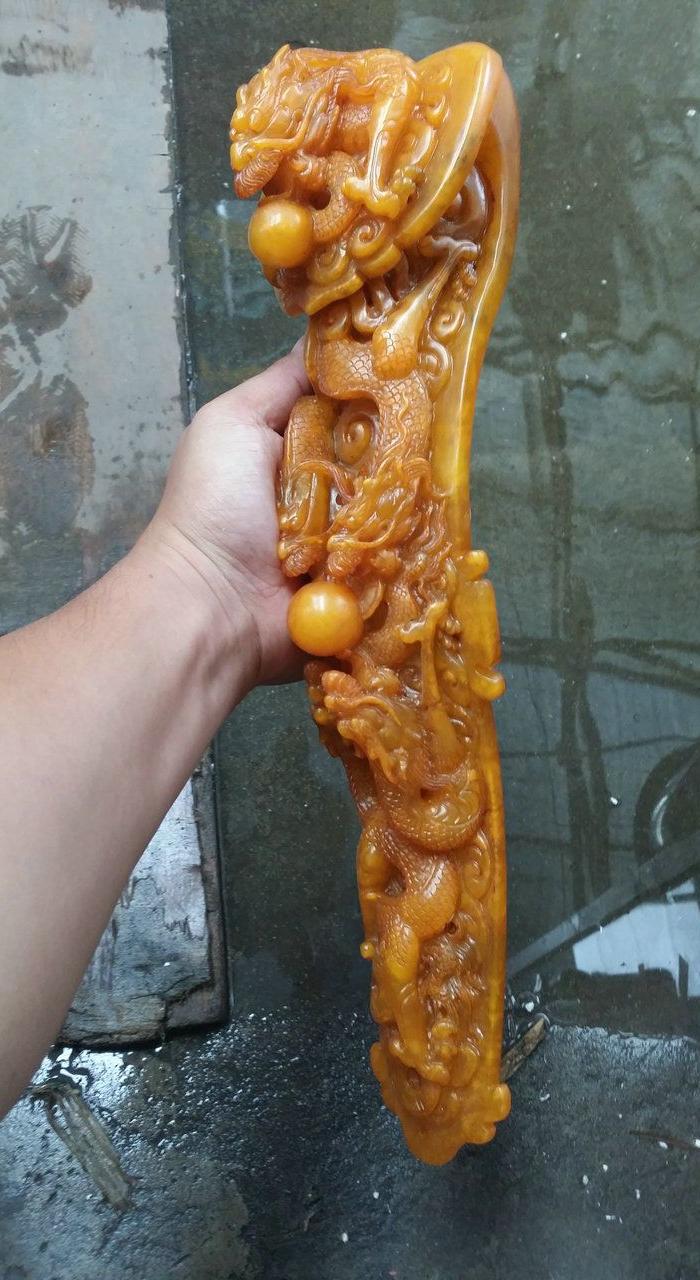 老寿山石精品五龙大如意摆件立体雕刻长40cm