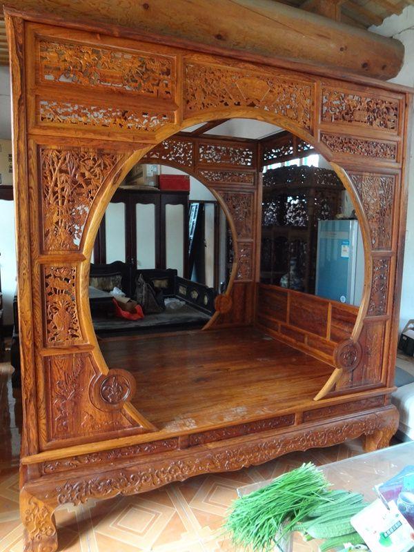 黄花梨双月洞顶子床