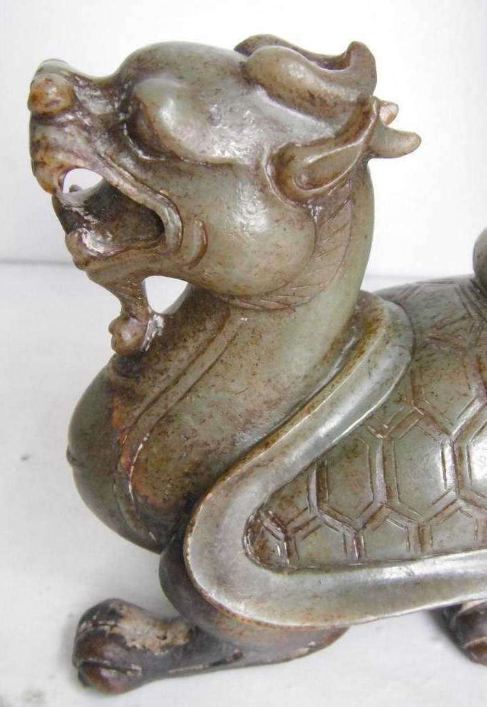 和田青玉龙头龟身玄武摆件:重601.6克.