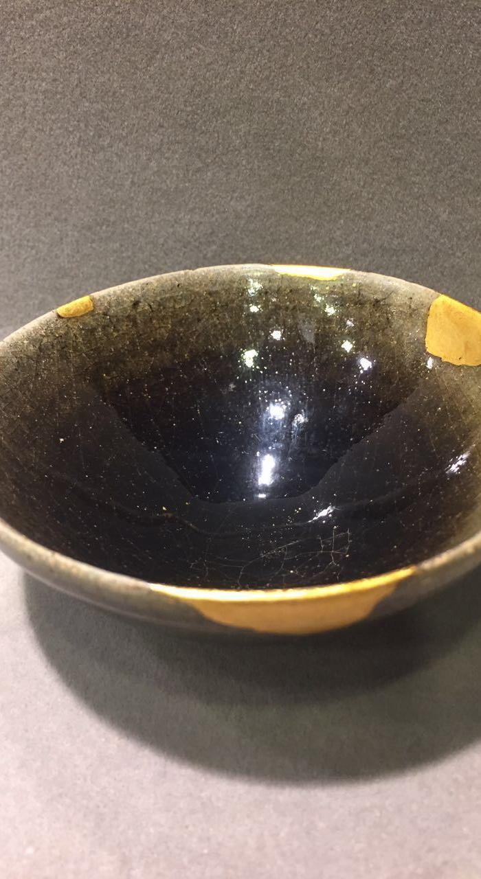 正宗*建窑建盏茶叶末金缮小盏