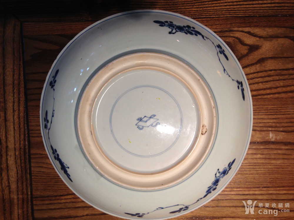 清·康熙玉堂富贵风筝款双圈足青花大赏盘