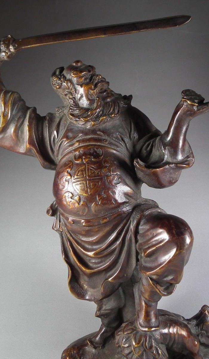 清代老黄铜钟馗抓鬼大立像