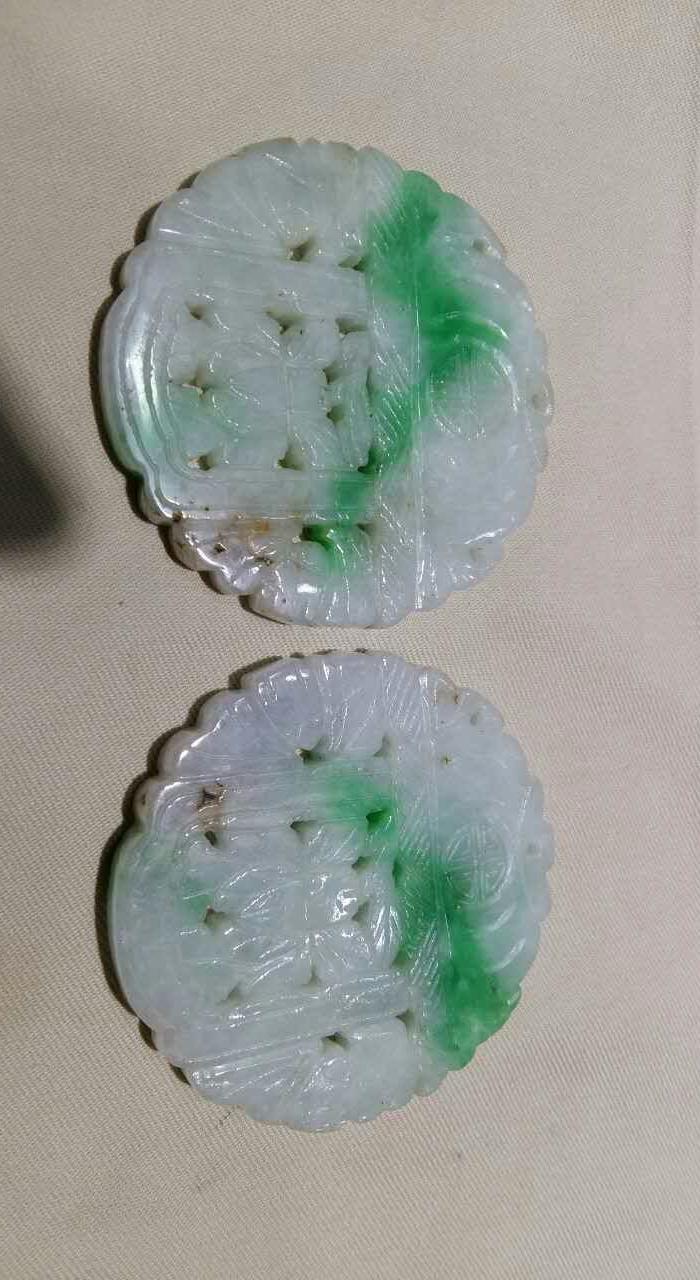 清代老翡翠牌子一对