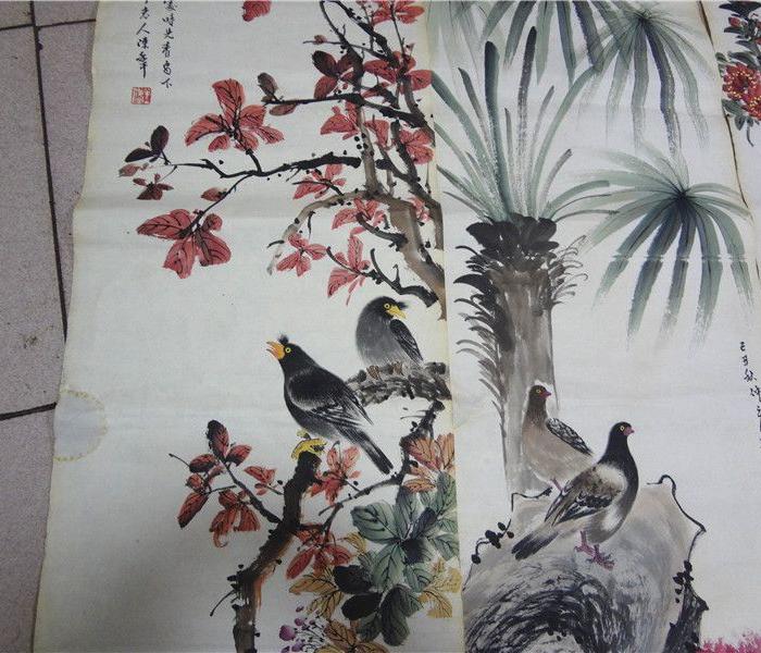 陈半丁款花鸟四条屏