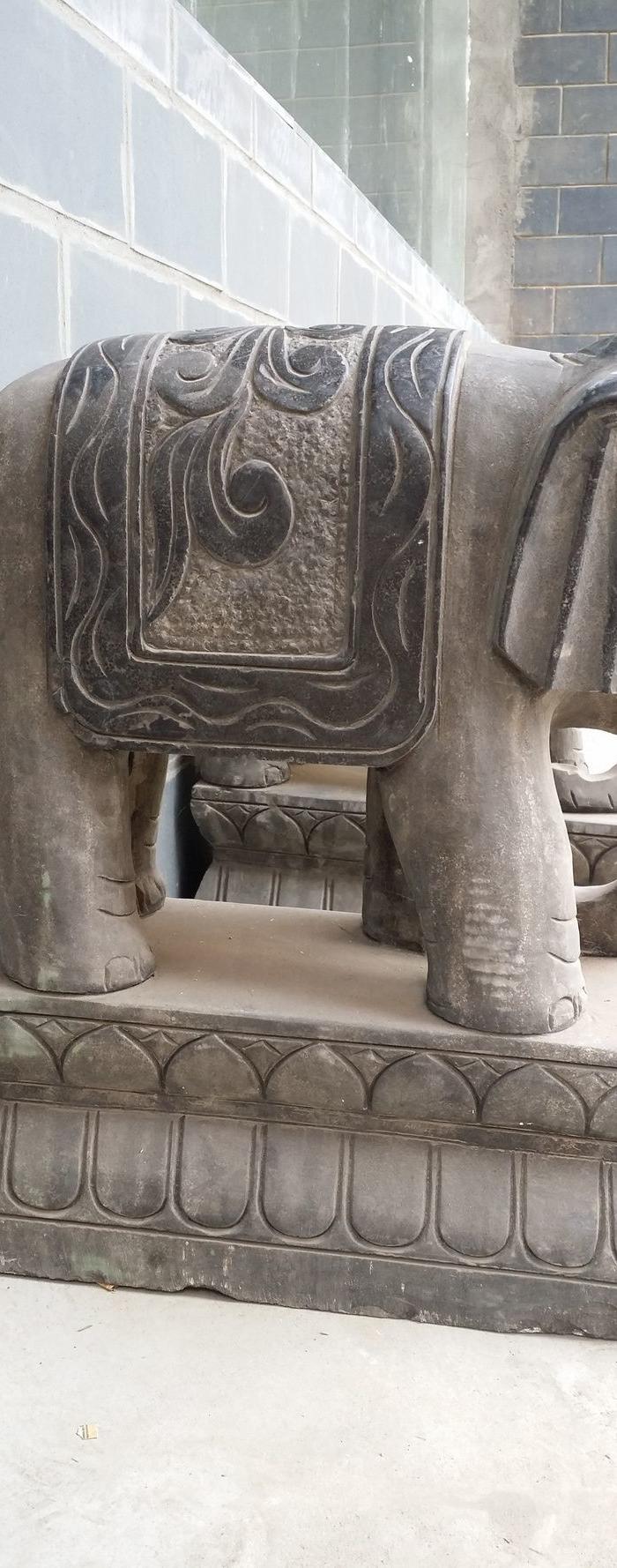 青石 一对小石象 门当