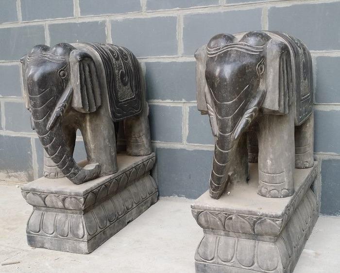 青石 一对小石象 门当