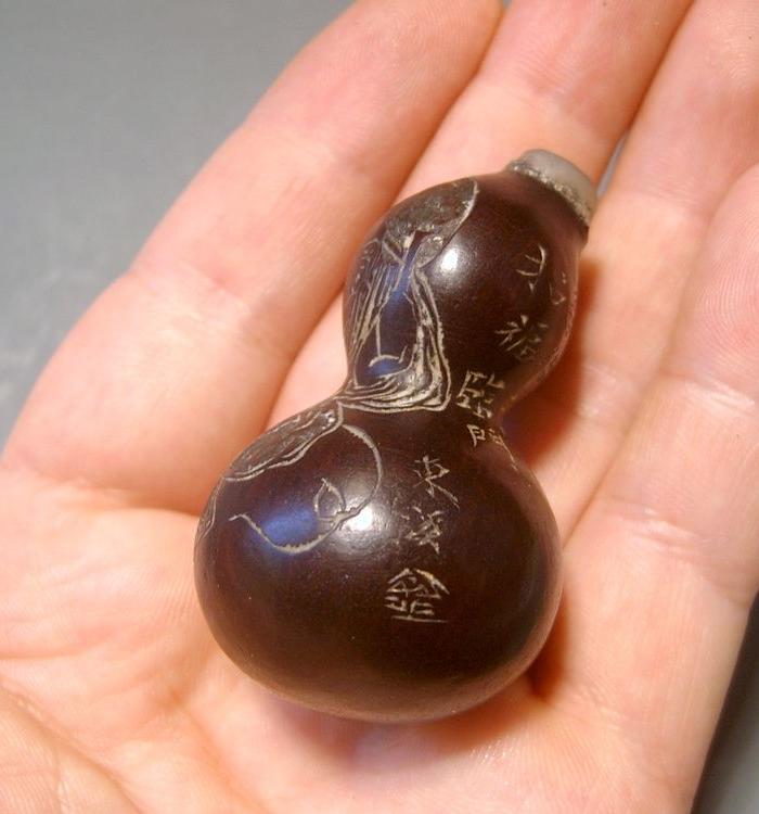 晚清 名家金东溪刻刘海戏金蟾抢金匏器小葫芦 文房雅玩精品