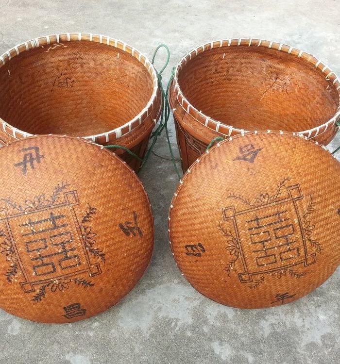 双喜纯手工编织箩筐一对