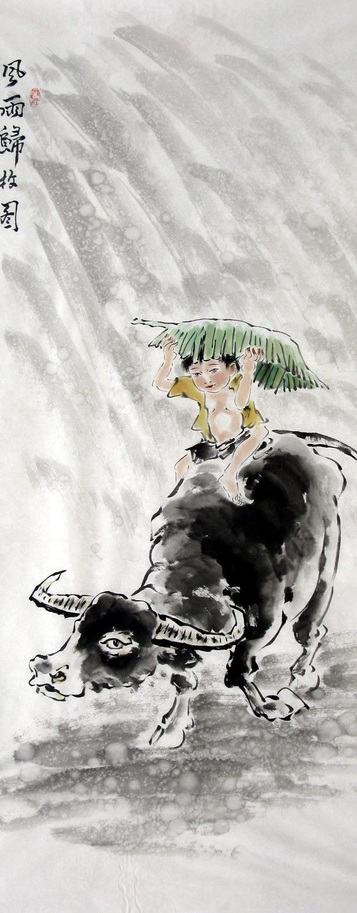 何奕兴·四尺人物《牧牛图》