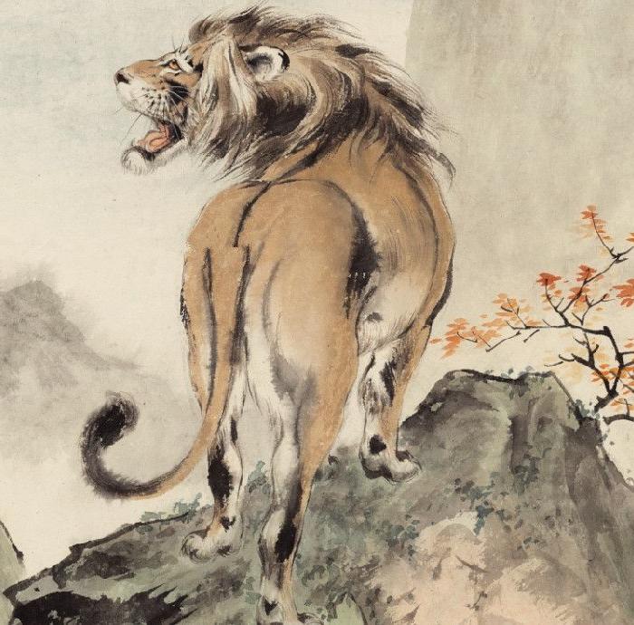 809戈湘岚 悬崖狮吼图