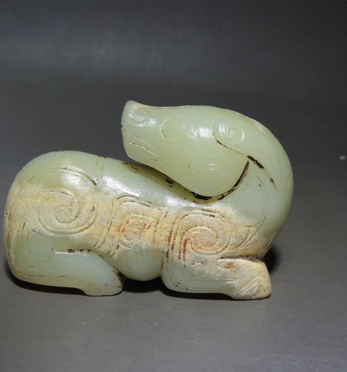 古玉老玉/西周和田玉狗圆雕件小摆件/包老