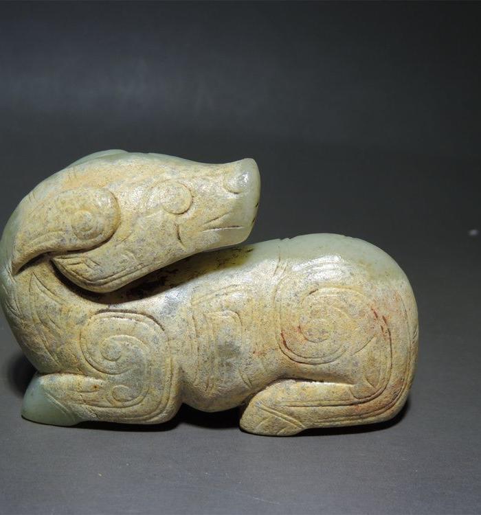 古玉老玉/西周和田玉狗圆雕件小摆件/包老