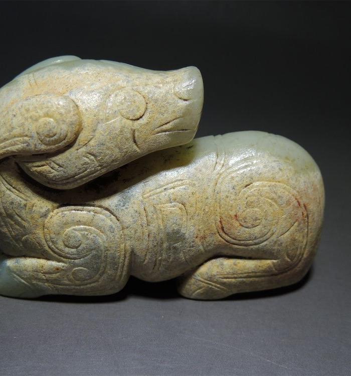 古玉老玉/西周和田玉狗圆雕件小摆件/包老