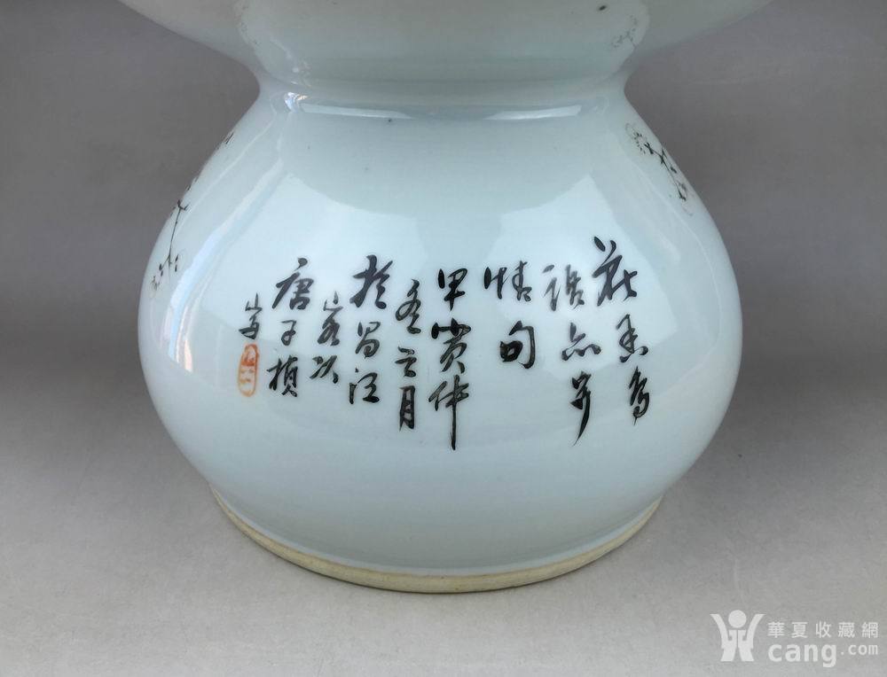 民国名家"唐子桢"粉彩花鸟渣斗一对