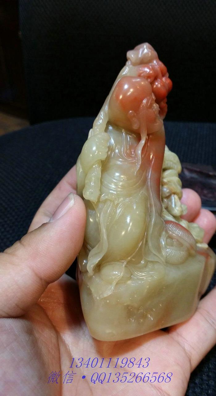 寿山石难得芙蓉冻石 伏兽罗汉摆件 精雕细刻高15cm