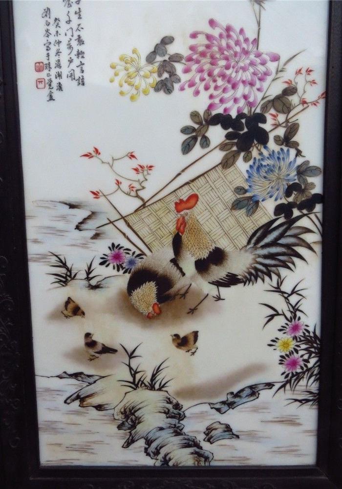 粉彩大公鸡瓷板画