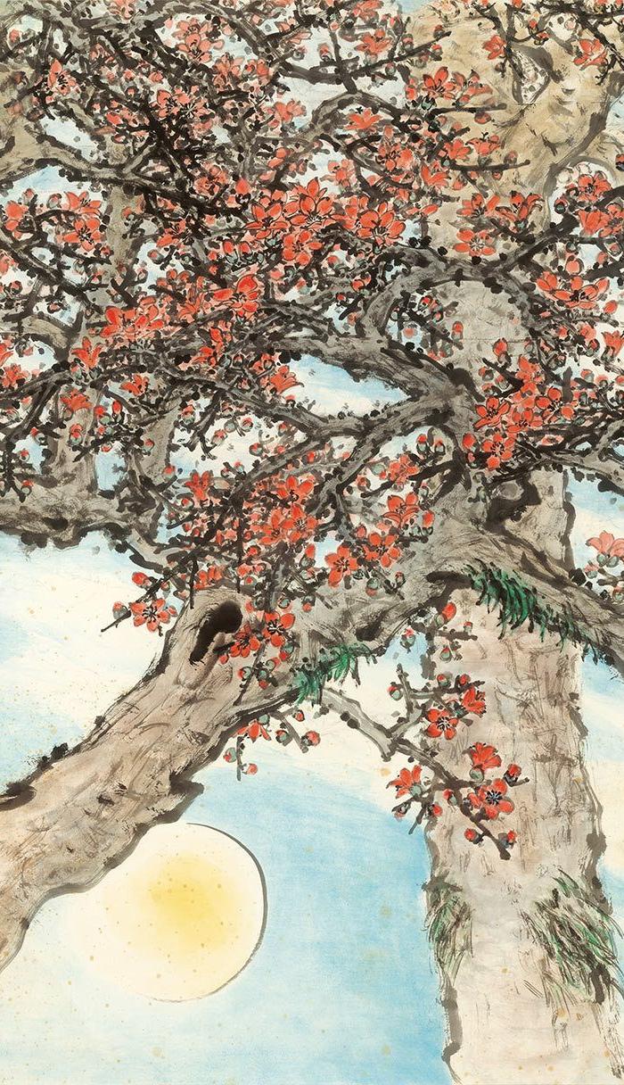 关山月-红棉图已装裱挂轴