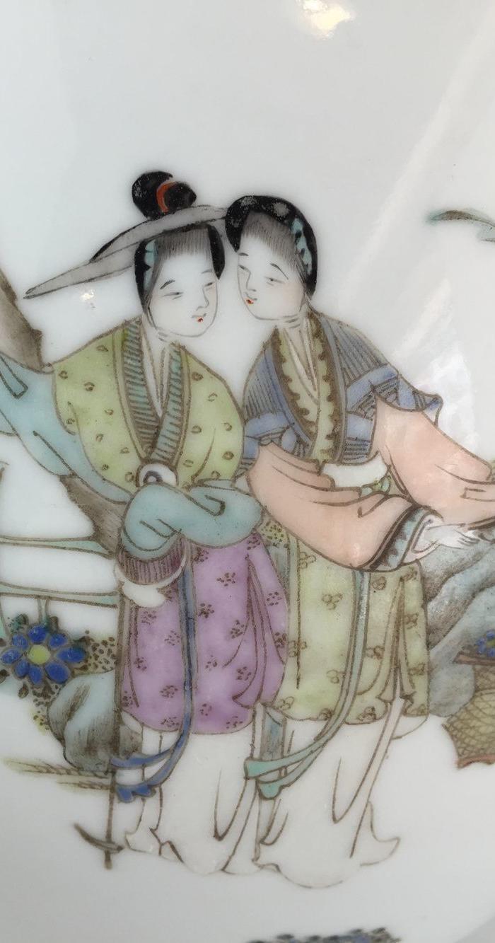 民国名家余子明粉彩仕女大粥罐(美品)