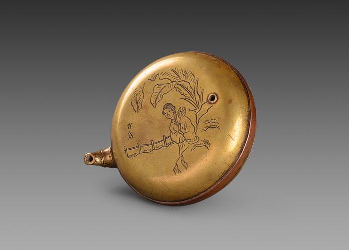 荣宝斋竹岩款仕女图刻铜砚滴