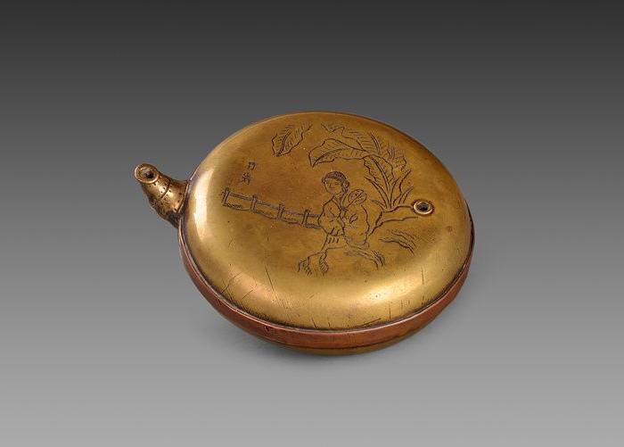 荣宝斋竹岩款仕女图刻铜砚滴