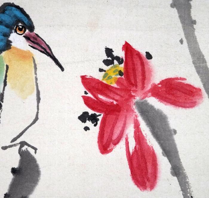 谢之光《1973年绘花鸟画》旧裱立轴◆近现代海上画派名人字画