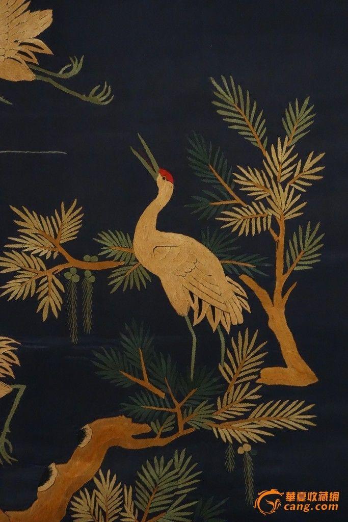 清代手工精品刺绣松鹤延年