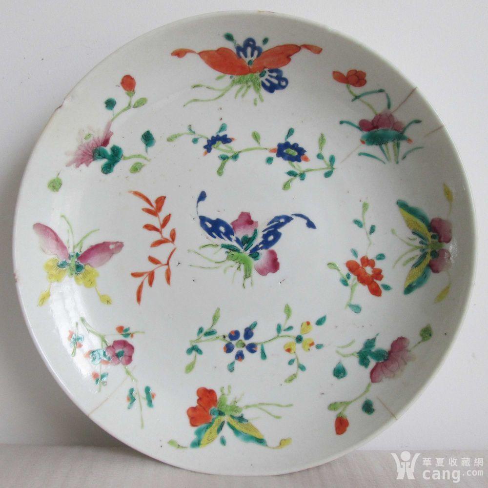 20.5厘米,清代清晚期同治光绪盘肠款粉彩蝴蝶四季花盘