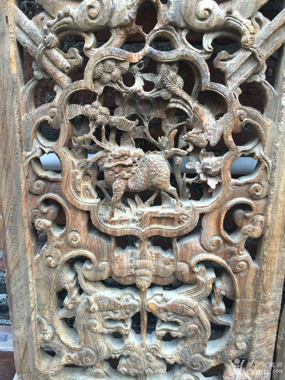 明清永春老工神兽龙纹木雕一对,收藏级