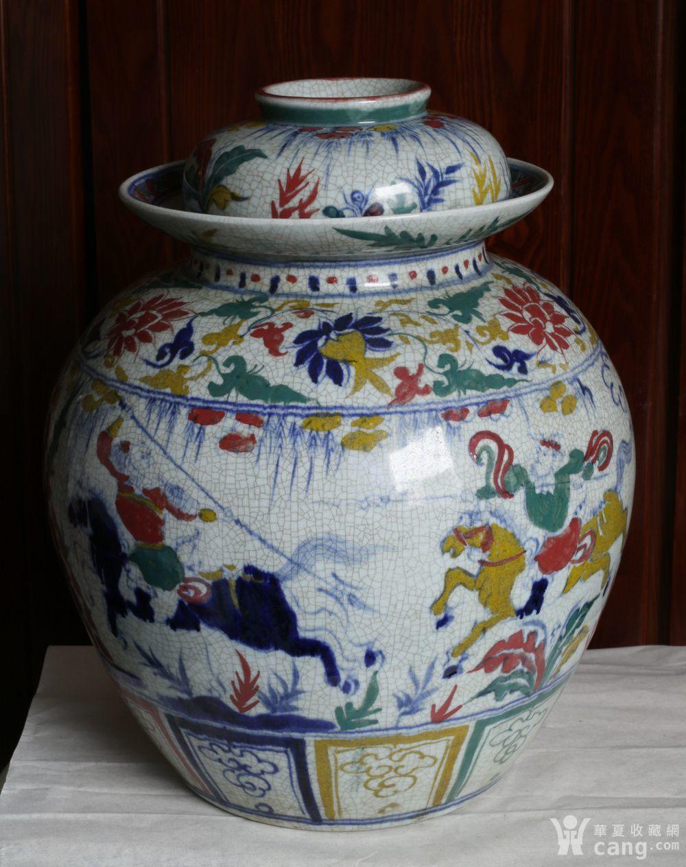 罕见的元青花五彩人物故事纹大盖罐 消保卖家低价卖贴