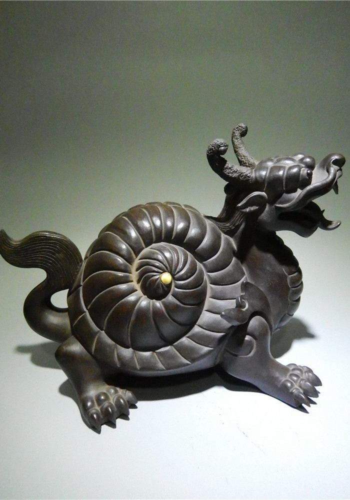 老紫砂 老摆件 龙生九子" 椒图 "