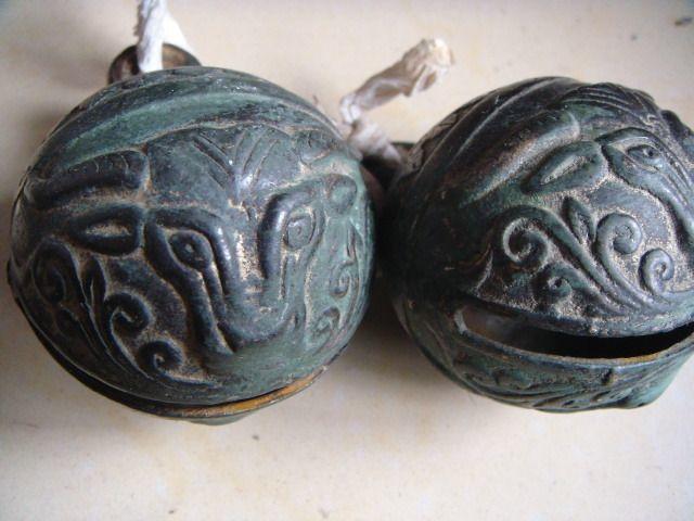 清牛头大铜铃铛一对