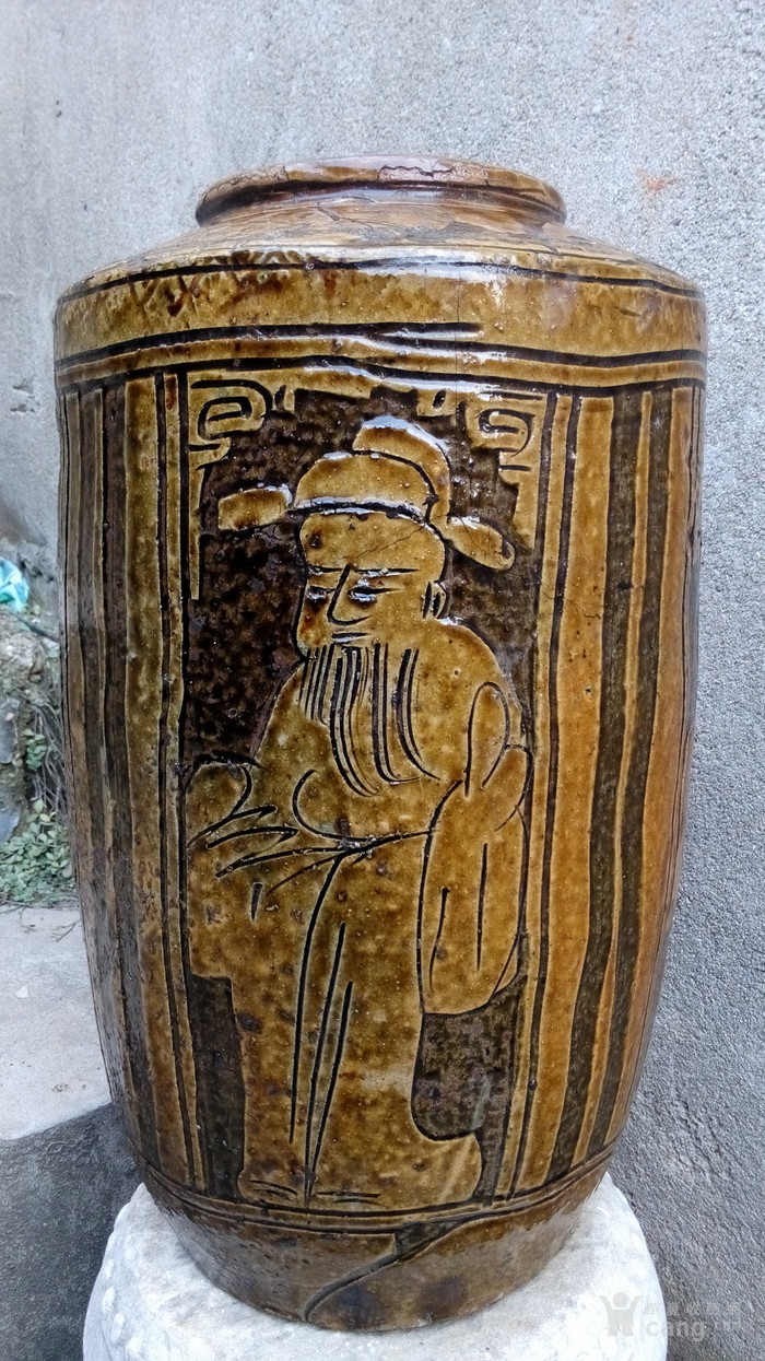 马口窑黄釉人物罐