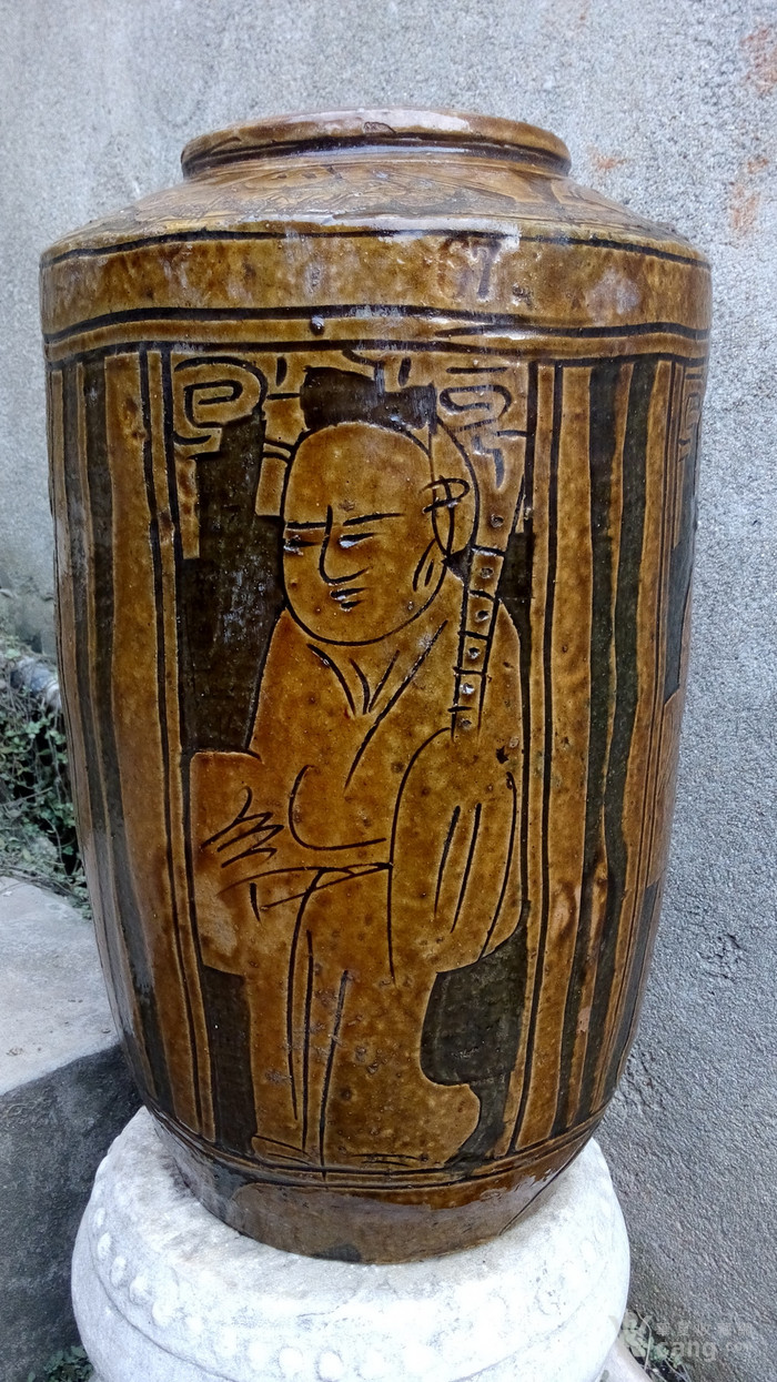 马口窑黄釉人物罐