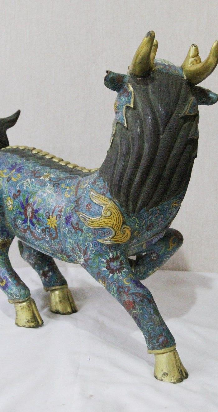 大清康熙景泰蓝麒麟一对