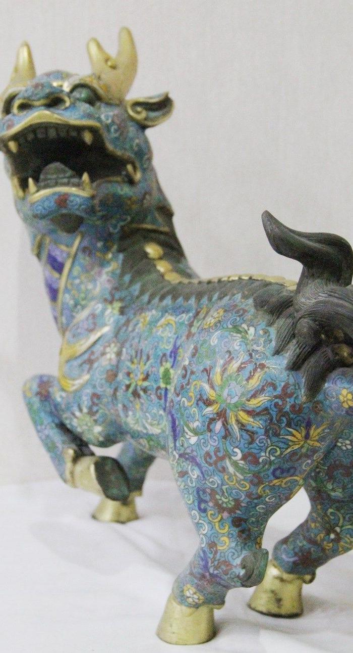 大清康熙景泰蓝麒麟一对