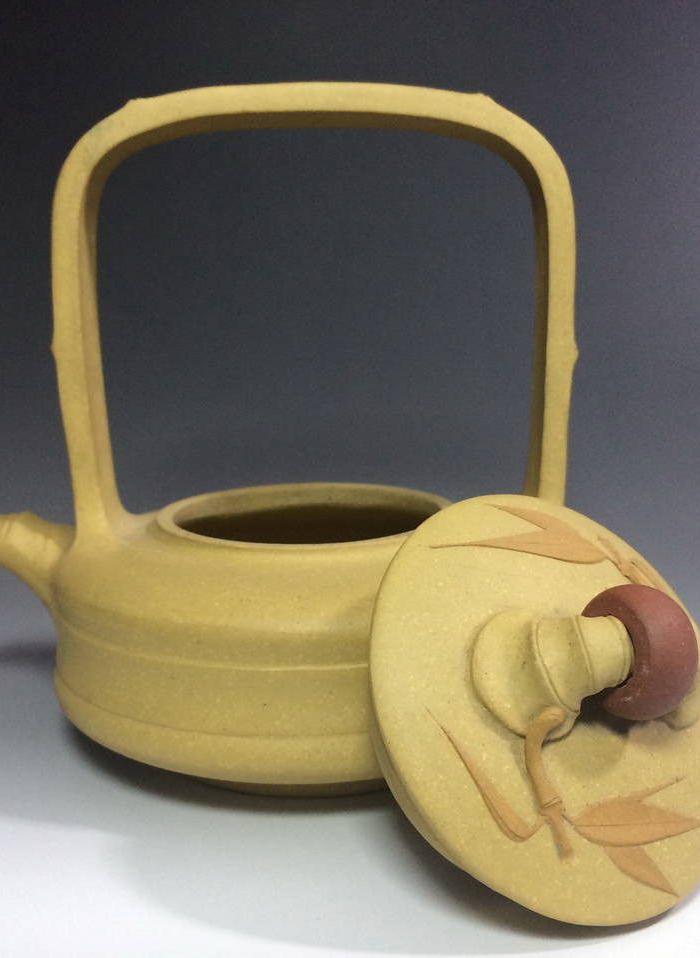 名家李玲全手工 段泥活环竹节提梁紫砂壶