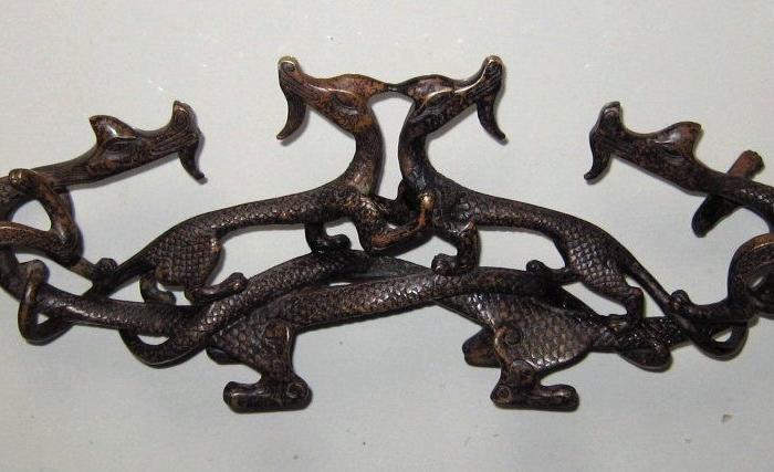 立体雕4龙缠绕全铜特大笔架